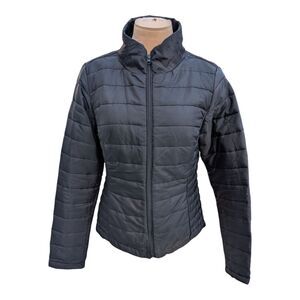Miss London Black Label Woman's Black Quilted Zip-Up Puffer Jacket Size M Casual